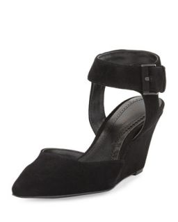 Minot Suede Ankle Wrap Wedge, Black