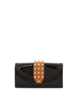 Two Tone Studded Collar Flap Top Wallet, Black