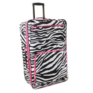 Rockland Pink Zebra 28 inch Expandable Rolling Upright Luggage (Pink zebraWeight: 8.6 poundsTwo front full size zipper secured pocketsPush button self locking internally stored retractable handle systemSide grip handlesWheeled: YesWheel type: In line skat
