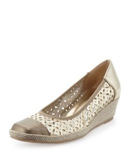 Madia Cutout Leather Espadrille Wedge, Yute/Opal