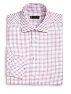 Corneliani Box Check Cotton Dress Shirt   Pink