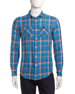 Ombre Check Long Sleeve Pocket Shirt, Blue