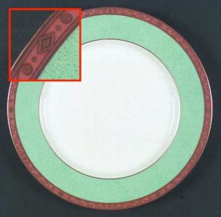 Mikasa Victorian Jade Dinner Plate, Fine China Dinnerware   Green Rim,Gold Scrol