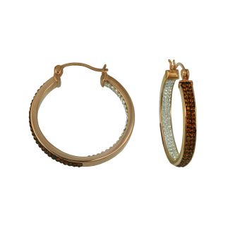 14K Rose Gold Plated Two Tone Chocolate Crystal Inside Out Hoop Earrings, Womens