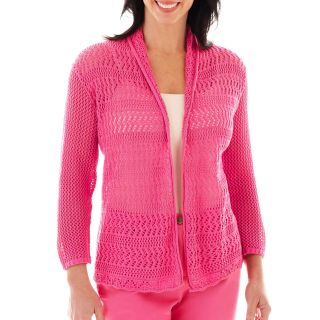 Lark Lane Garden Party Shawl Collar Pointelle Cardigan Sweater, Pink, Womens