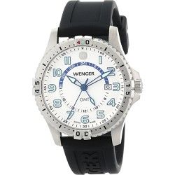 Wenger Mens Squadron GMT Watch   White Dial/Black Silicone Strap