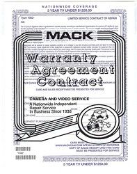 Mack In Home Three Year Extended Warranty Certificate (TVs up to $1250)**1082