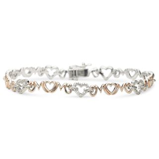 1/10 CT. T.W. Diamond 14K Rose Gold Plated Heart Bracelet, Womens
