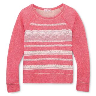 Sugar Tart Lace Trimmed Sweatshirt   Girls 6 16, Geranium, Girls