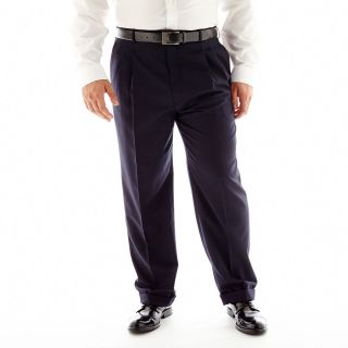 Stafford Travel Pleated Suit Pants   Portly, Navy, Mens