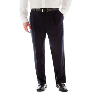 Stafford Super 100 Wool Pleated Suit Pants Big&Tall, Navy, Mens