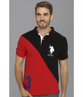 U.S. Polo Assn Slim Fit Color Block Polo with Big Pony Mens Short Sleeve Pullover (Red)