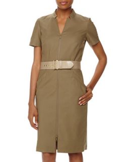 Hathaway Short Sleeve Belted Zip Stretch Knit Dress,