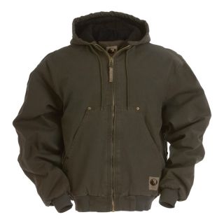 Berne Original Washed Hooded Jacket   Quilt Lined, Olive, Large, Model HJ375