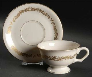Pickard Victoria Footed Cup & Saucer Set, Fine China Dinnerware   Gold Scrolls O
