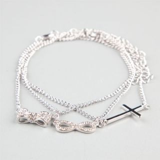 3 Piece Infinity/Cross/Bow Anklets Silver One Size For Women 240998140
