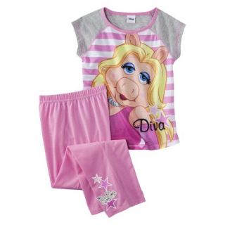Sesame Street Miss Piggy Girls 2 Piece Short Sleeve Pajama Set   Pink/Gray XS