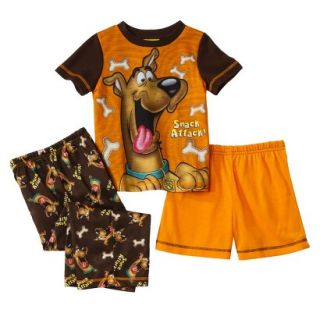 Scooby Doo Toddler Boys 3 Piece Short Sleeve Pajama Set   Brown 3T