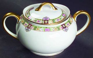 Noritake Regina Sugar Bowl & Lid, Fine China Dinnerware   Flower Band W/ Green &