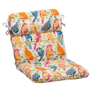 Outdoor Rounded Chair Cushion   White/Orange Birds