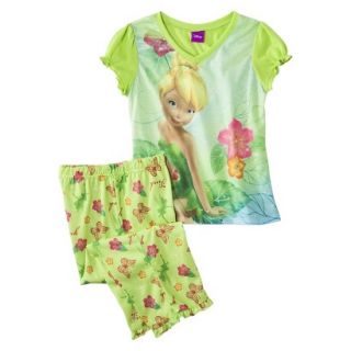 Disney Tinkerbell Girls 2 Piece Short Sleeve Pajama Set   Green M