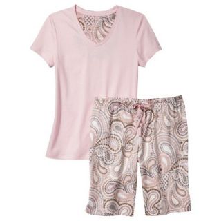 Womens Top/Short Pajama Set   Pink/Grey Paisley M