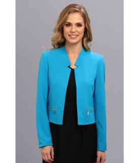 Calvin Klein Open Front Jacket w/ Zipper Detail Womens Jacket (Blue)