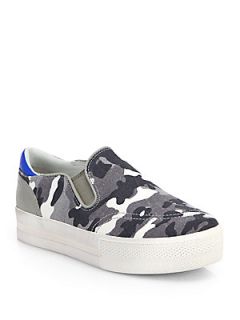 Ash Jungle Camouflage Print Laceless Sneakers   Grey