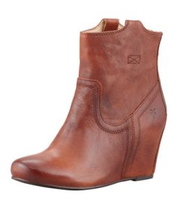 Womens Carson Leather Wedge Bootie, Cognac   Frye