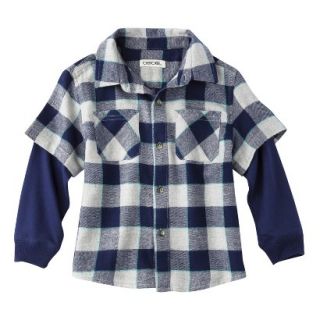 Cherokee Infant Toddler Boys 2 Fer Button Down Flannel Shirt   Blue 5T