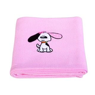 Playful Puppy Pink Applique Fleece Blanket