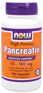 NOW Foods   Pancreatin 4X 500 mg.   100 Capsules