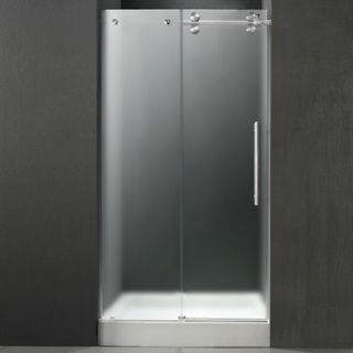 VIGO 48 inch Frameless Shower Door 3/8 Frosted/Chrome Hardware Right with White