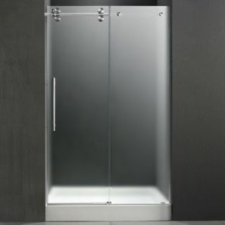 VIGO 48 inch Frameless Shower Door 3/8 Frosted/Chrome Hardware Left with White