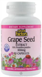 Natural Factors   GrapeSeedRich Grape Seed Extract 95% Polyphenols 100 mg.   90 Capsules
