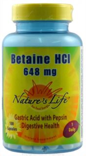 Natures Life   Betaine Hydrochloride 648 mg.   100 Capsules