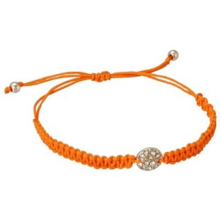 Womens Friendship Bracelet with Metal Pave Disk Icon   Orange/Gold
