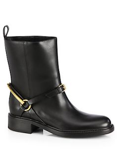 Gucci Tess Leather Horsebit Ankle Boots   Black