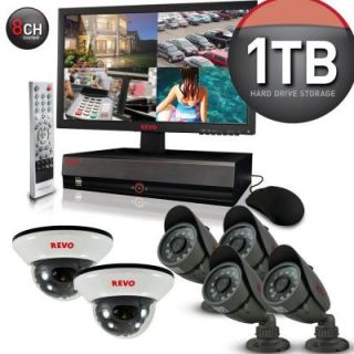 Revo 8 CH 1TB DVR4 Surveillance System with 18.5 in. Monitor and (6) 600 TVL 33 ft. Nightvision Cameras R84D2FB4M18 1T