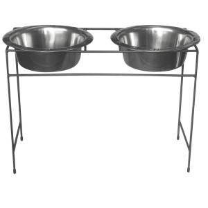 Platinum Pets 12 Cup Wrought Iron Modern Diner Dog Stand with Extra Wide Rimmed Bowls in Chrome MDDS96BCH