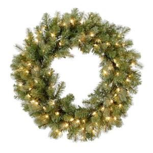 Home Accents Holiday 30 in. Feel RealDown Swept Douglas Fir Wreath with 100 Clear Lights PEDD1 369 30W