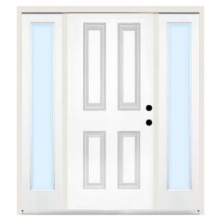 Steves & Sons Premium 4 Panel Primed Steel White Left Hand Entry Door with 12 in. Clear Glass Sidelites and 6 in. Wall ST40 PR S12CL 6LH