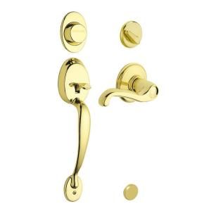 Schlage Plymouth Bright Brass Right Hand Dummy Handleset with Flair Interior Lever F93 PLY 505 FLA RH