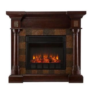 Southern Enterprises Carrington 45 in. Convertible Electric Fireplace in Espresso with Earthtone Slate 2948119