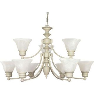 Glomar Empire 9 Light Textured White 2 Tier Chandelier with Alabaster Glass Bell Shades HD 363