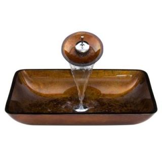Vigo Rectangular Glass Vessel Sink in Russet Glass and Waterfall Faucet Set in Chrome VGT007CHRCT