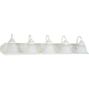 Glomar Ballerina 5 Light Textured White Vanity with Alabaster Glass Bell Shades HD 335