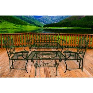 4 Seasons Global Bronze 4 Piece Metal Iron Patio Table Chair and Bench Victorian Chat Set JF08254445