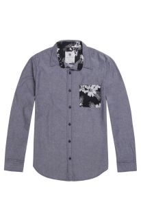 Mens On The Byas Shirts   On The Byas Zach Printed Pocket Long Sleeve Woven Shir