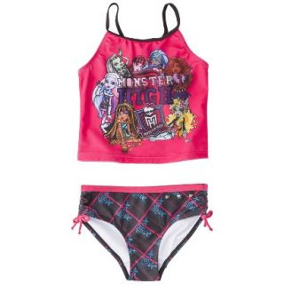 Monster Chic Girls 2 Piece Tankini Swimsuit Set   Raspberry 6/6X